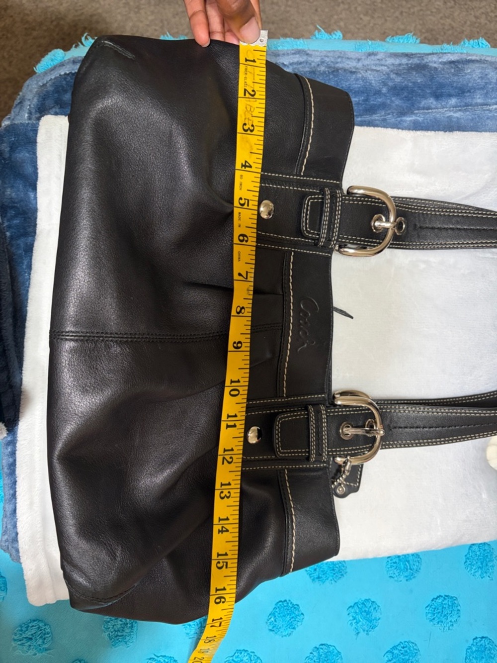 Coach Black Leather Shoulder Bag with White Contrast Stitching - Picture 16 of 16